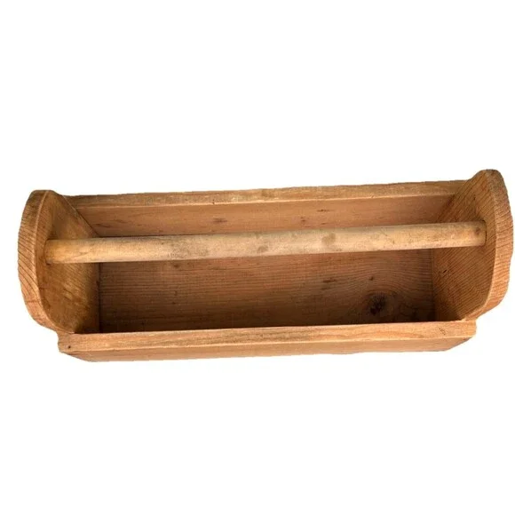 Vintage Farmhouse Wood Utility Cottage Tool Box Garden Tote 18” x 7” x 5.5” - Picture 3 of 5
